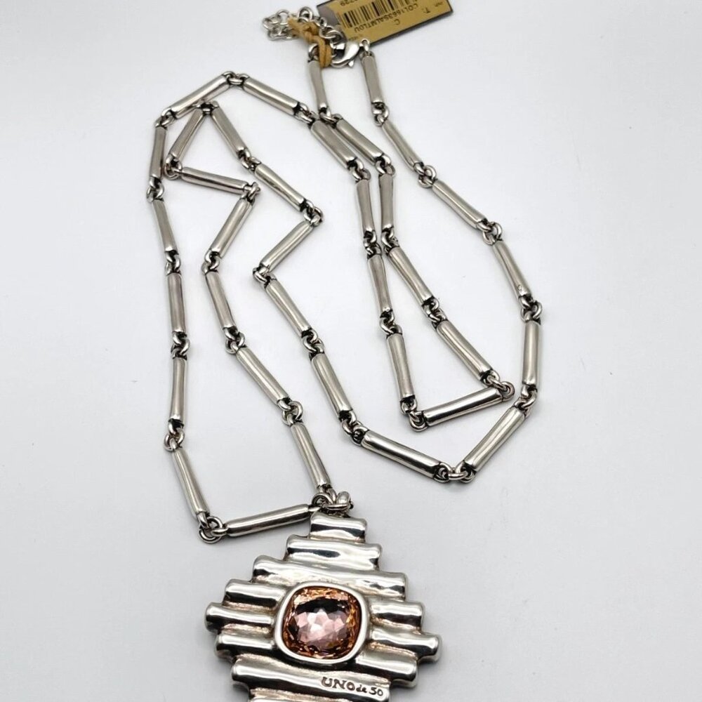 NWT Uno De 50 Bossy Waterfalls Necklace Pink Crystal Silver Plated Links chain - Picture 9 of 16